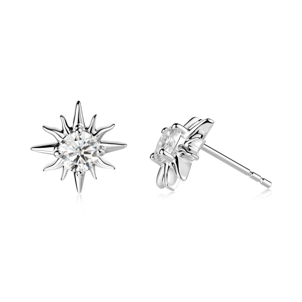 Round Moissanite Sun Stud Earrings - Image 5