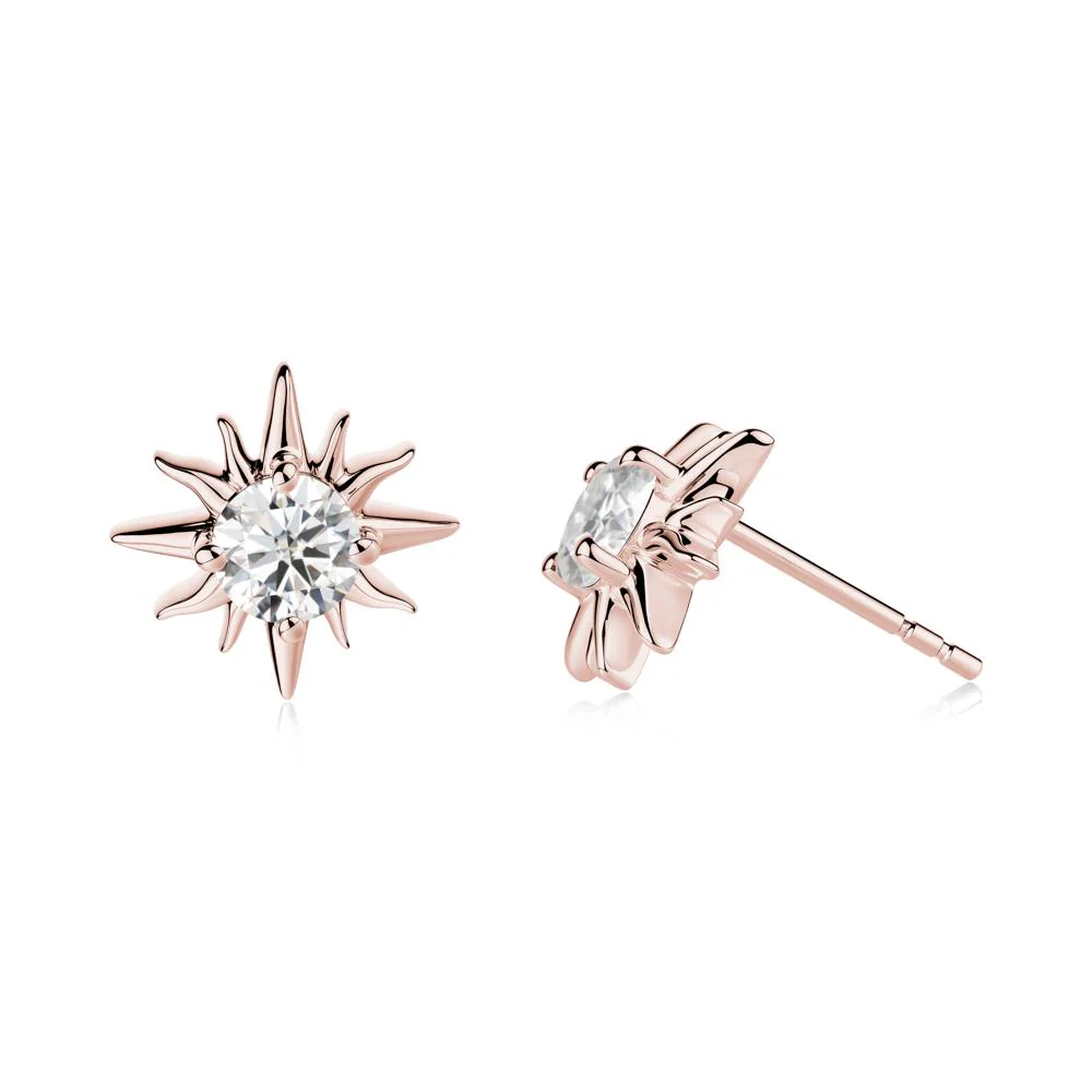Round Moissanite Sun Stud Earrings - Image 8