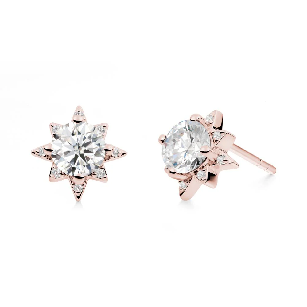 Round Moissanite Sunburst Stud Earrings - Image 2