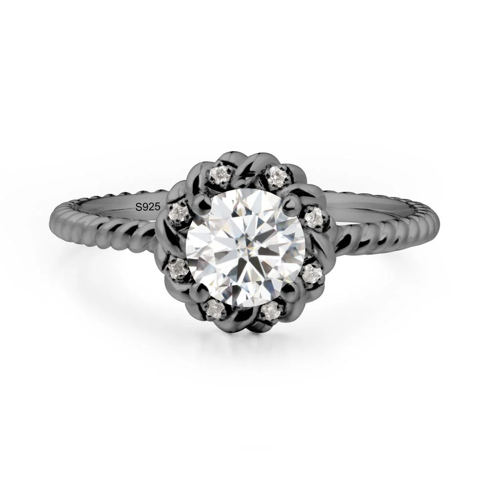 Round Moissanite Twisted Halo Ring - Image 7