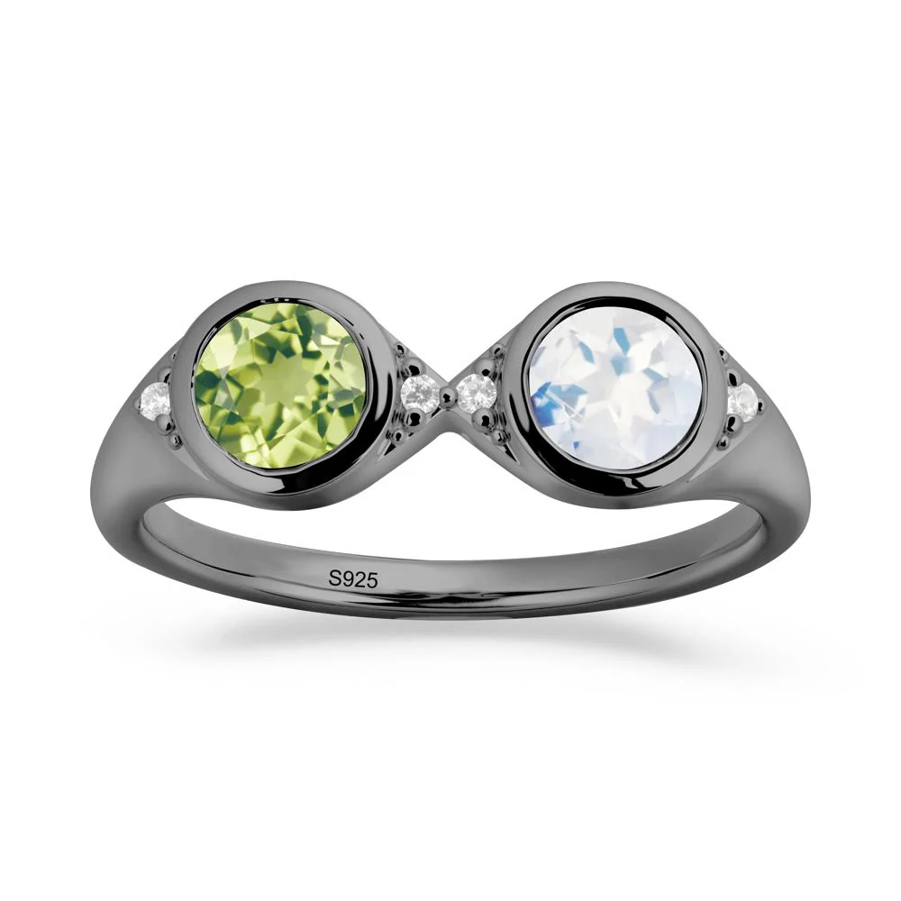 Round Moonstone and Peridot Toi Et Moi Ring