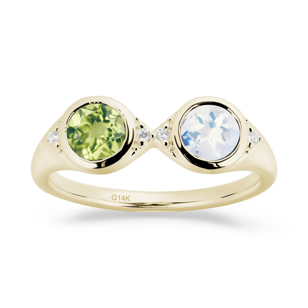 Round Moonstone and Peridot Toi Et Moi Ring - Image 2