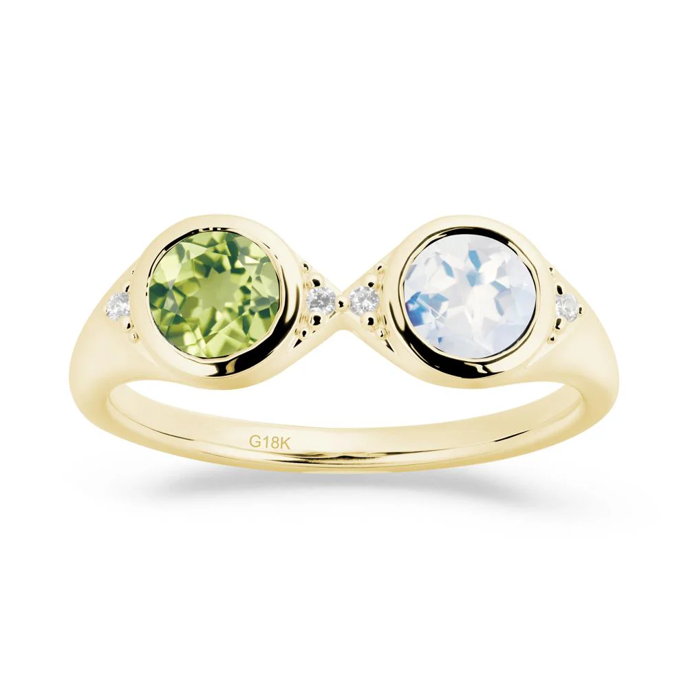 Round Moonstone and Peridot Toi Et Moi Ring - Image 3