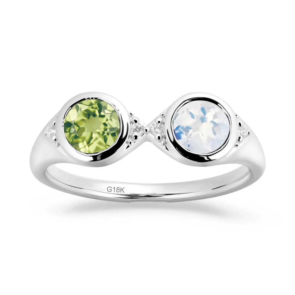 Round Moonstone and Peridot Toi Et Moi Ring - Image 4