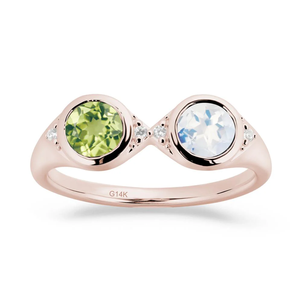 Round Moonstone and Peridot Toi Et Moi Ring - Image 6