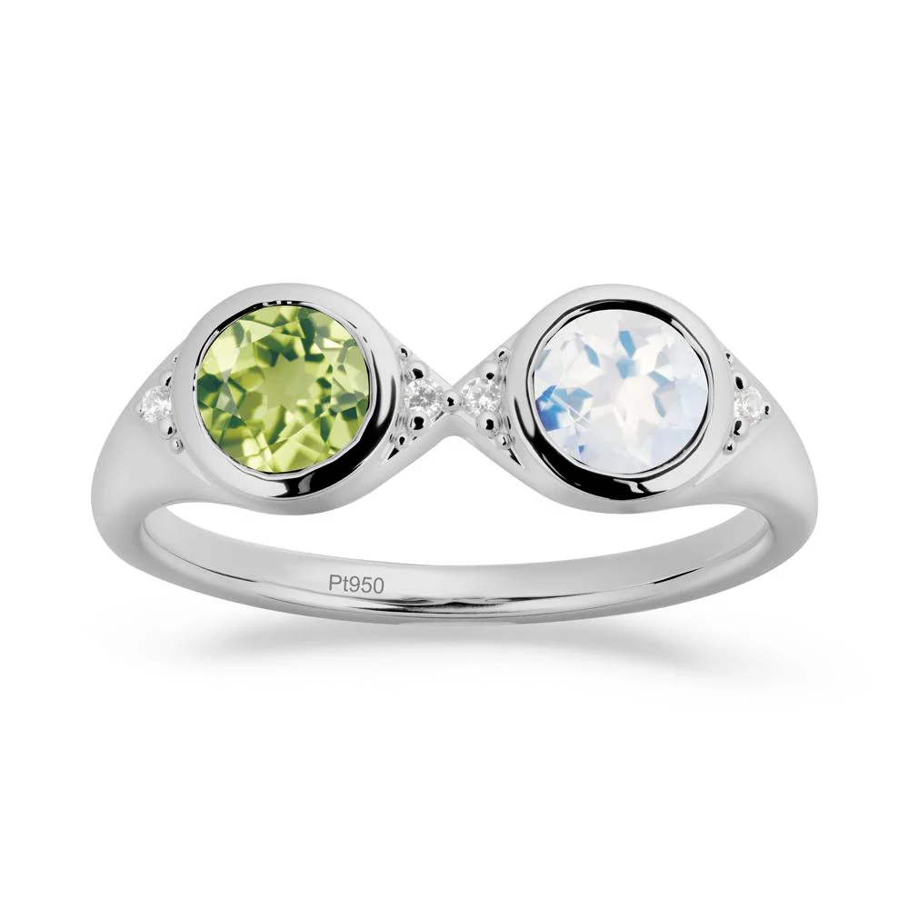 Round Moonstone and Peridot Toi Et Moi Ring - Image 8