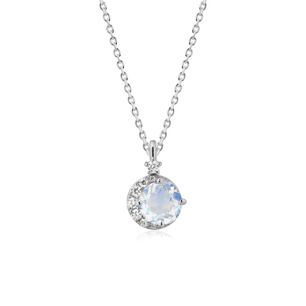 Round Moonstone Crescent Pendant Necklace - Image 8