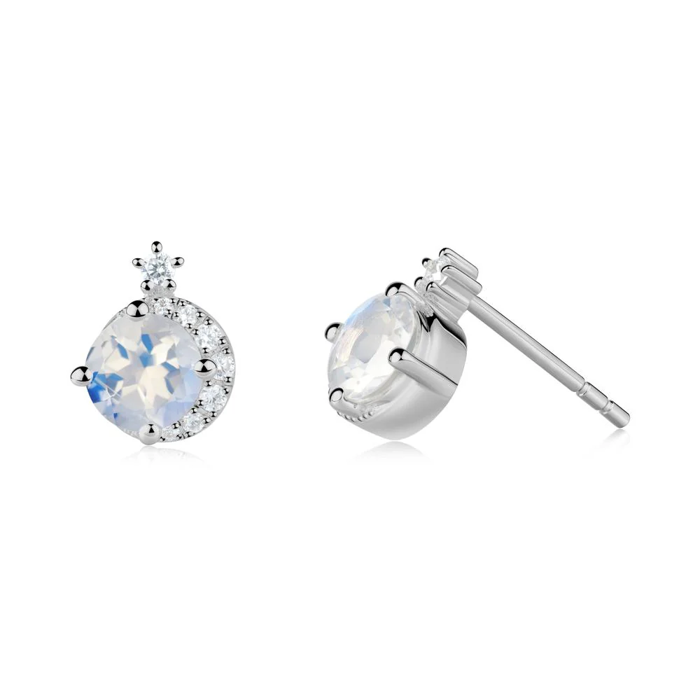 Round Moonstone Crescent Stud Earrings