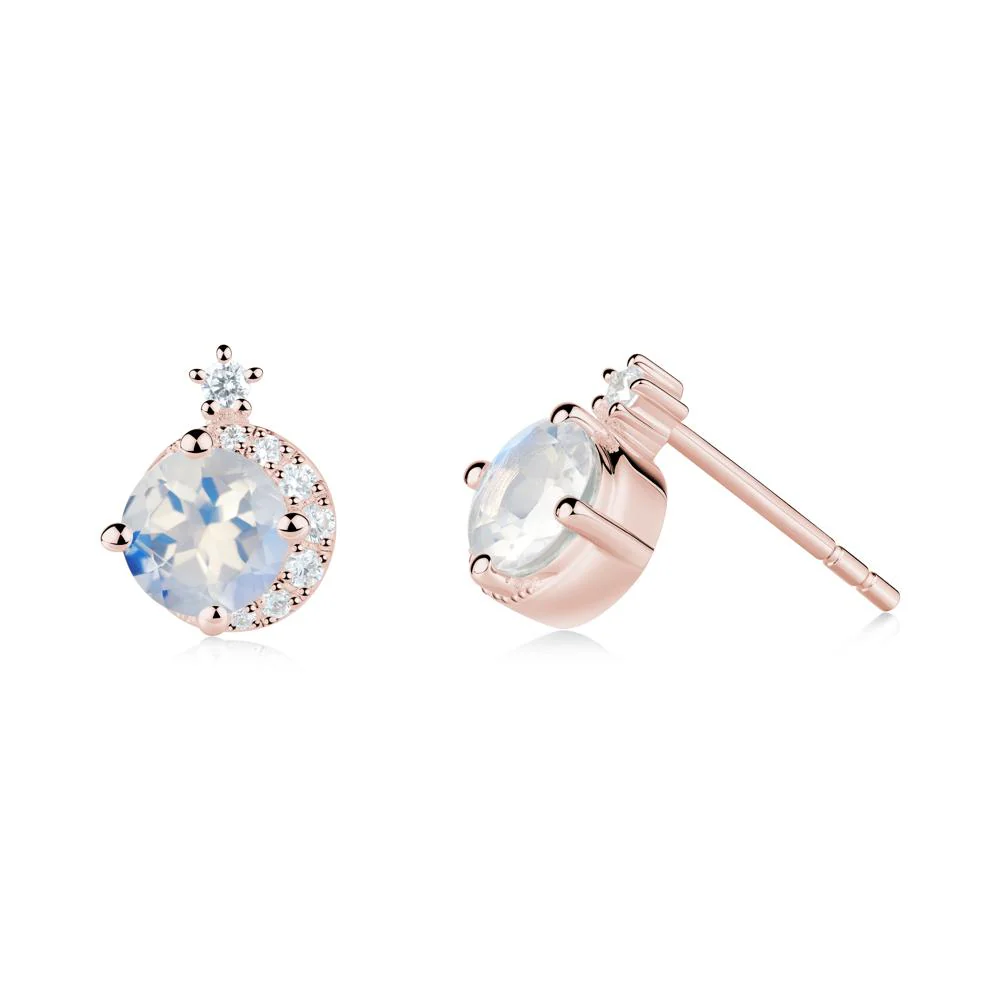 Round Moonstone Crescent Stud Earrings - Image 3