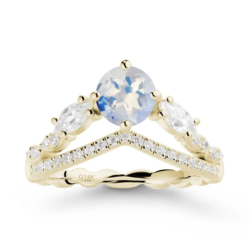 Round Moonstone Crown Ring with Leaf - Image 4