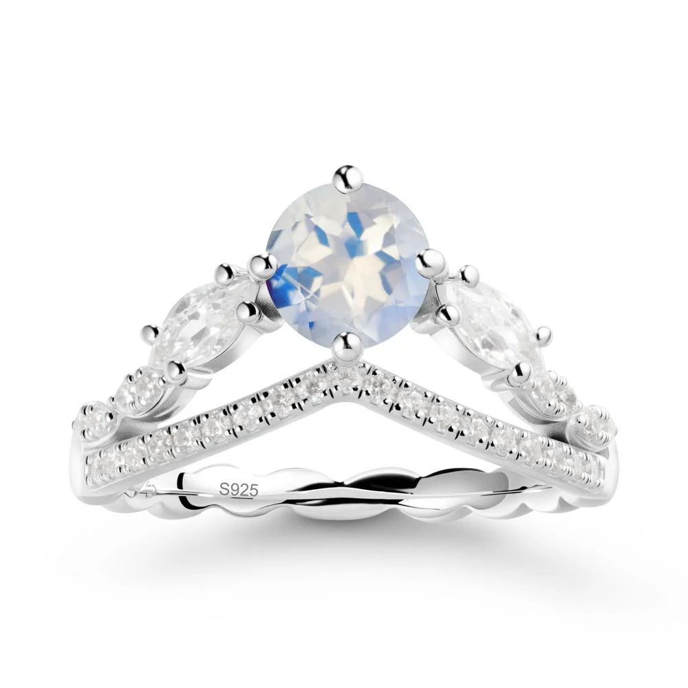 Round Moonstone Crown Ring with Leaf - Image 9