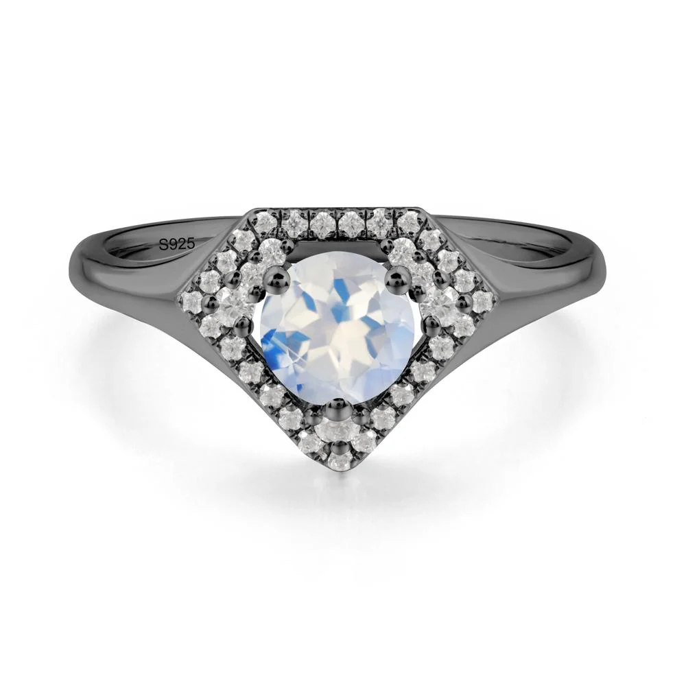 Round Moonstone Double Halo Ring - Image 7