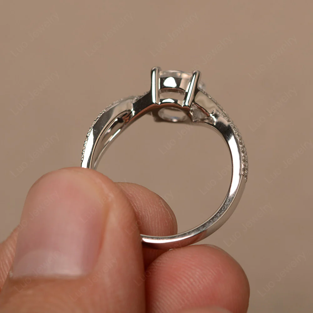 Round Moonstone Twisted Engagement Ring - Image 3