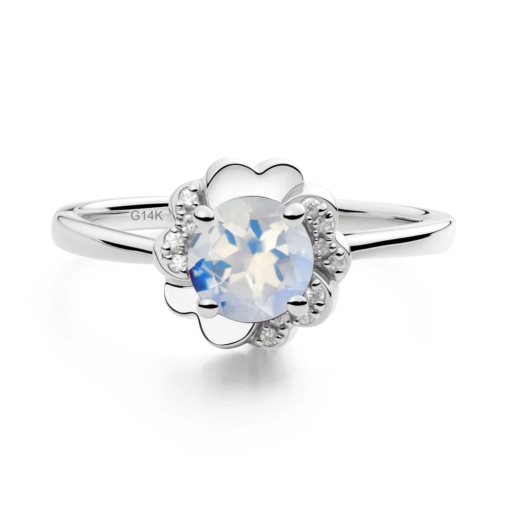 Round Moonstone Floral Engagement Ring
