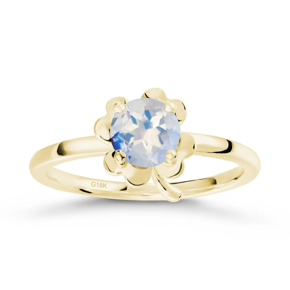 Round Moonstone Four Leaf Clover Ring - Image 6