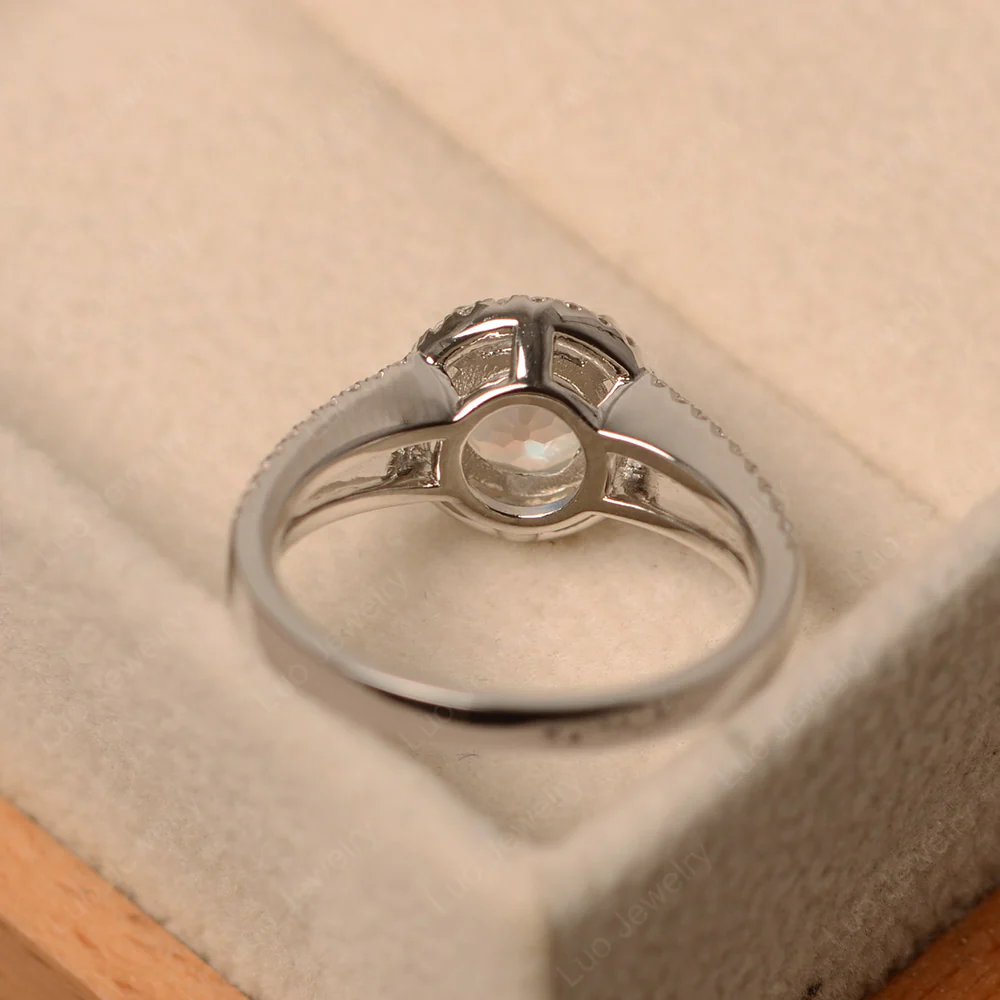 Round Moonstone Halo Split Shank Ring - Image 4