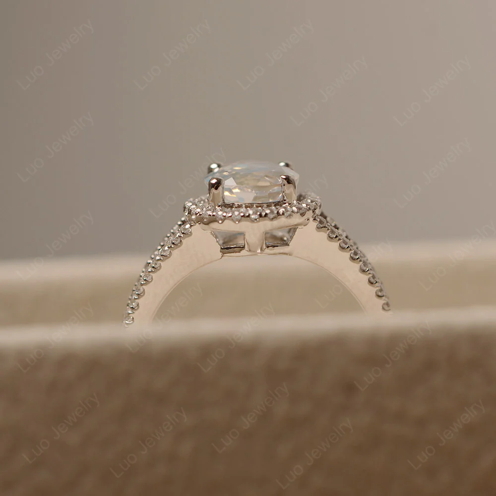 Round Moonstone Halo Split Shank Ring - Image 5