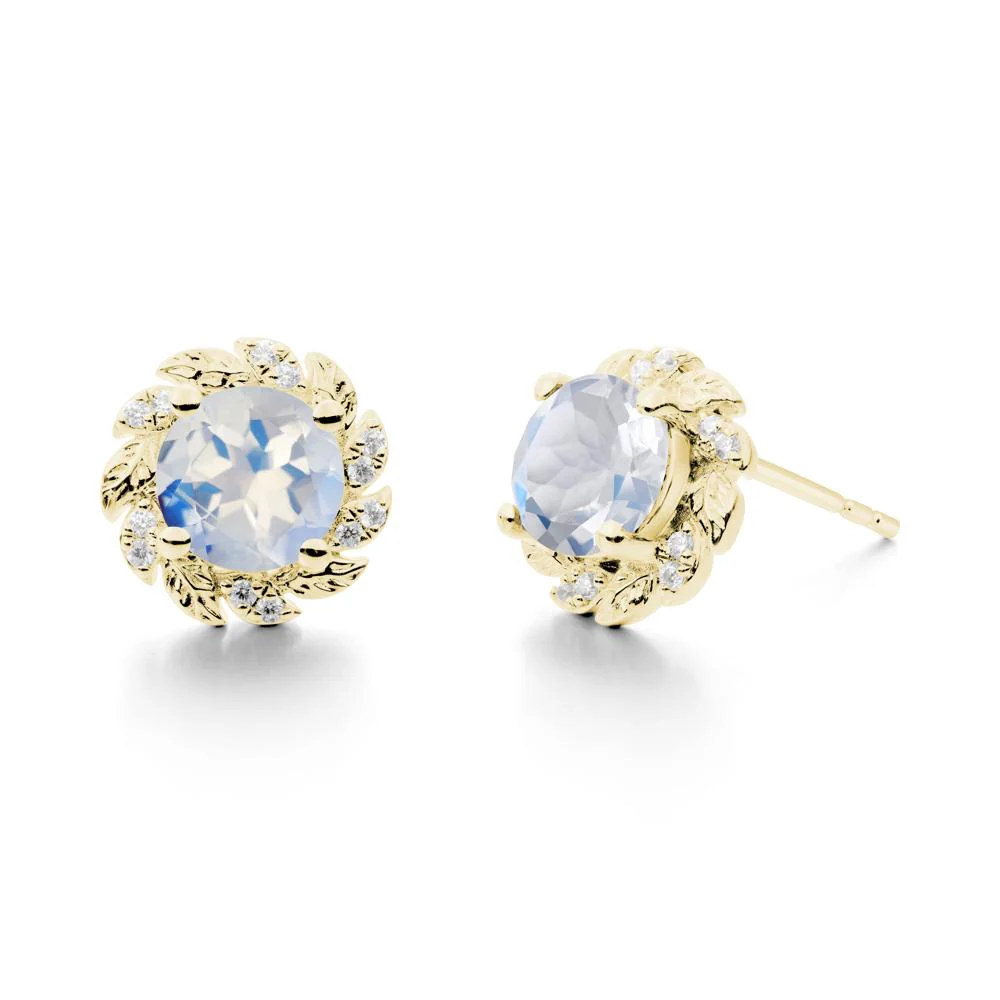 Round Moonstone Leaf Halo Stud Earrings - Image 7