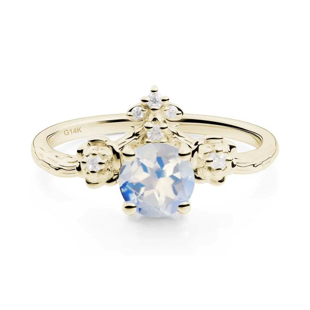 Round Moonstone Rose Ring with Wood Grain
