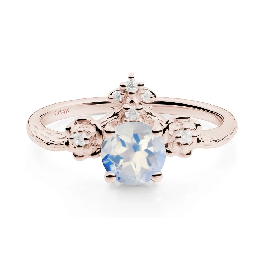 Round Moonstone Rose Ring with Wood Grain - Image 3
