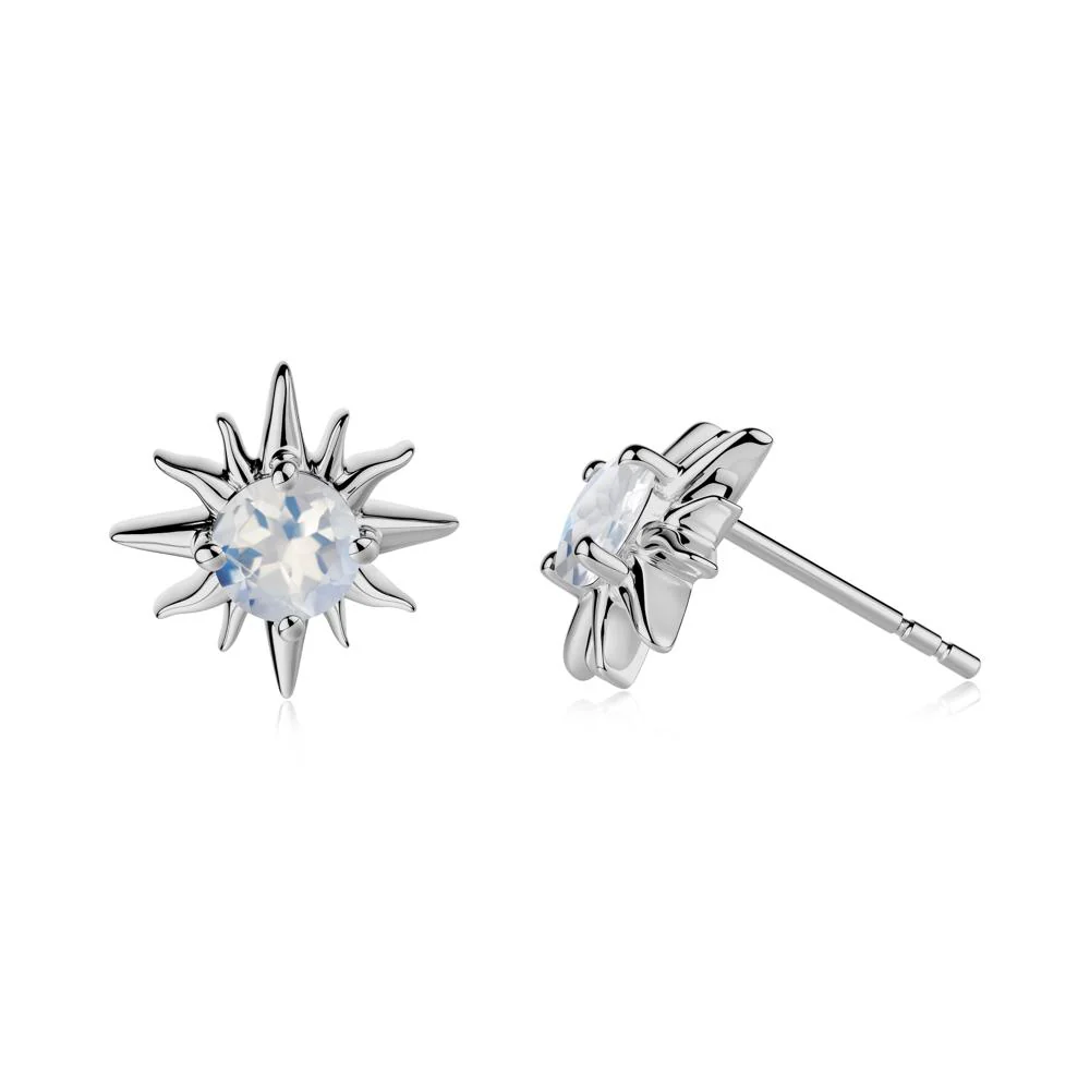 Round Moonstone Sun Stud Earrings - Image 2
