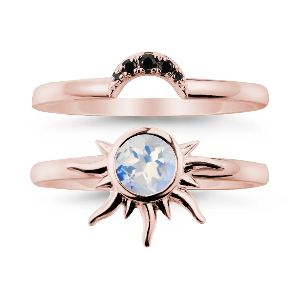 Round Moonstone Sunburst Ring Set - Image 4