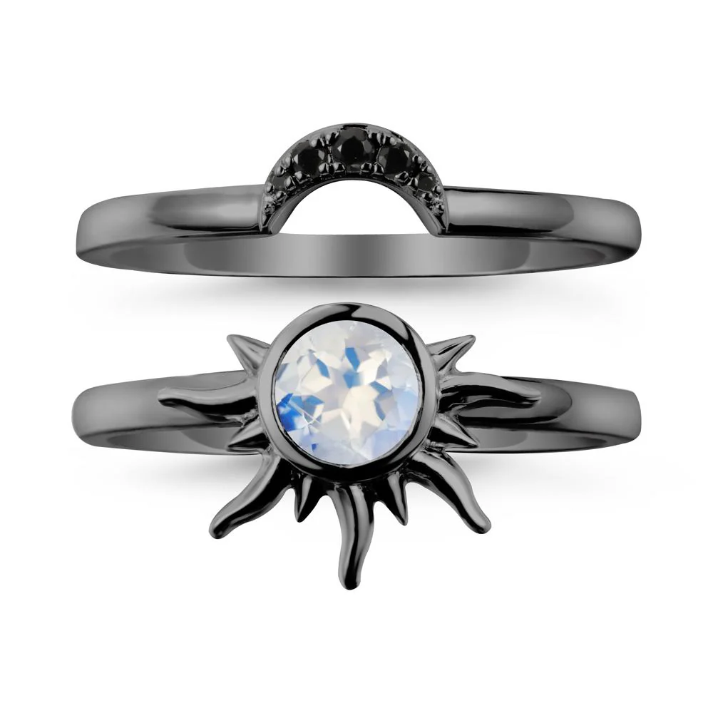 Round Moonstone Sunburst Ring Set - Image 7