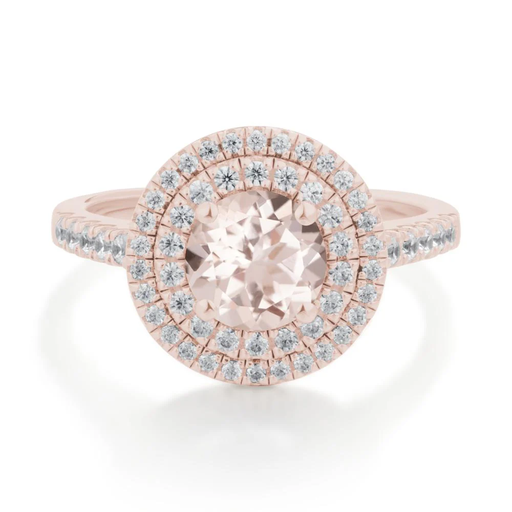Round Morganite Double Halo Engagement Ring - Image 2