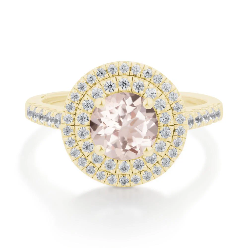 Round Morganite Double Halo Engagement Ring - Image 3