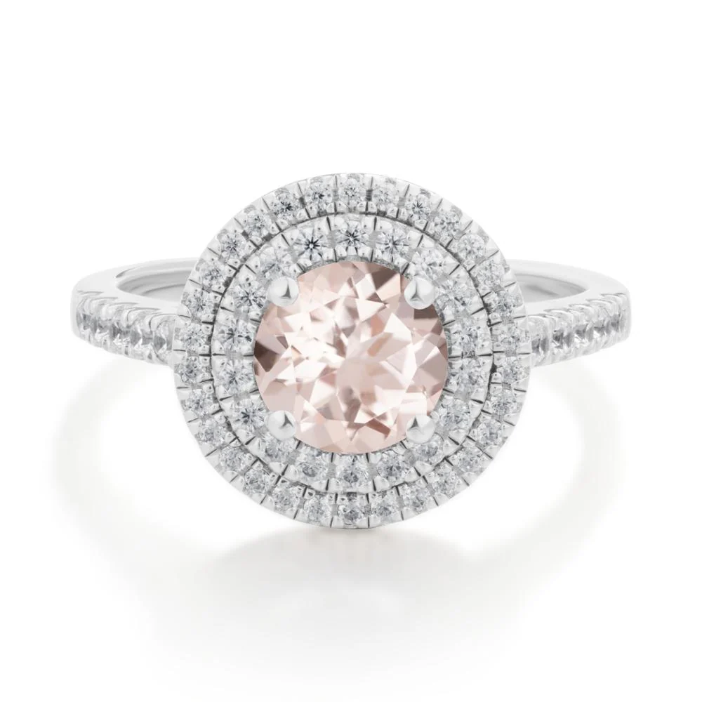 Round Morganite Double Halo Engagement Ring - Image 6