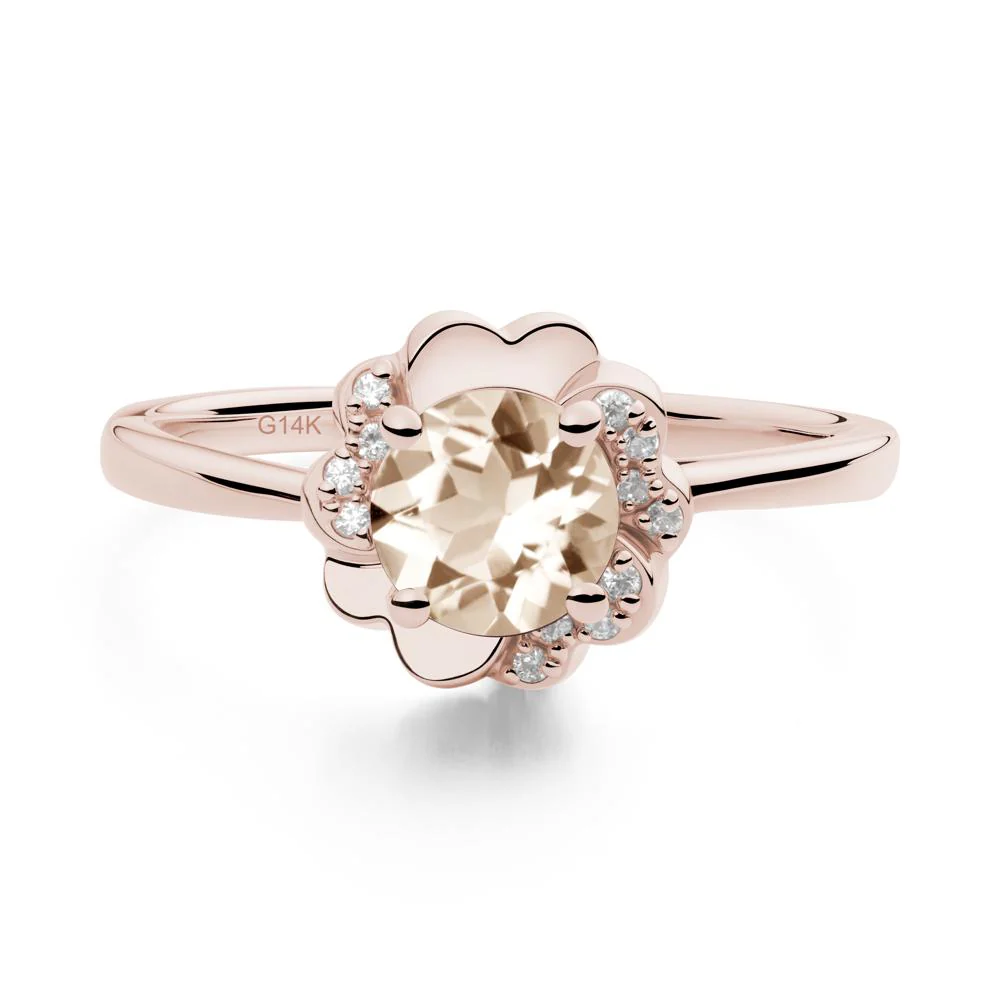 Round Morganite Floral Engagement Ring - Image 6