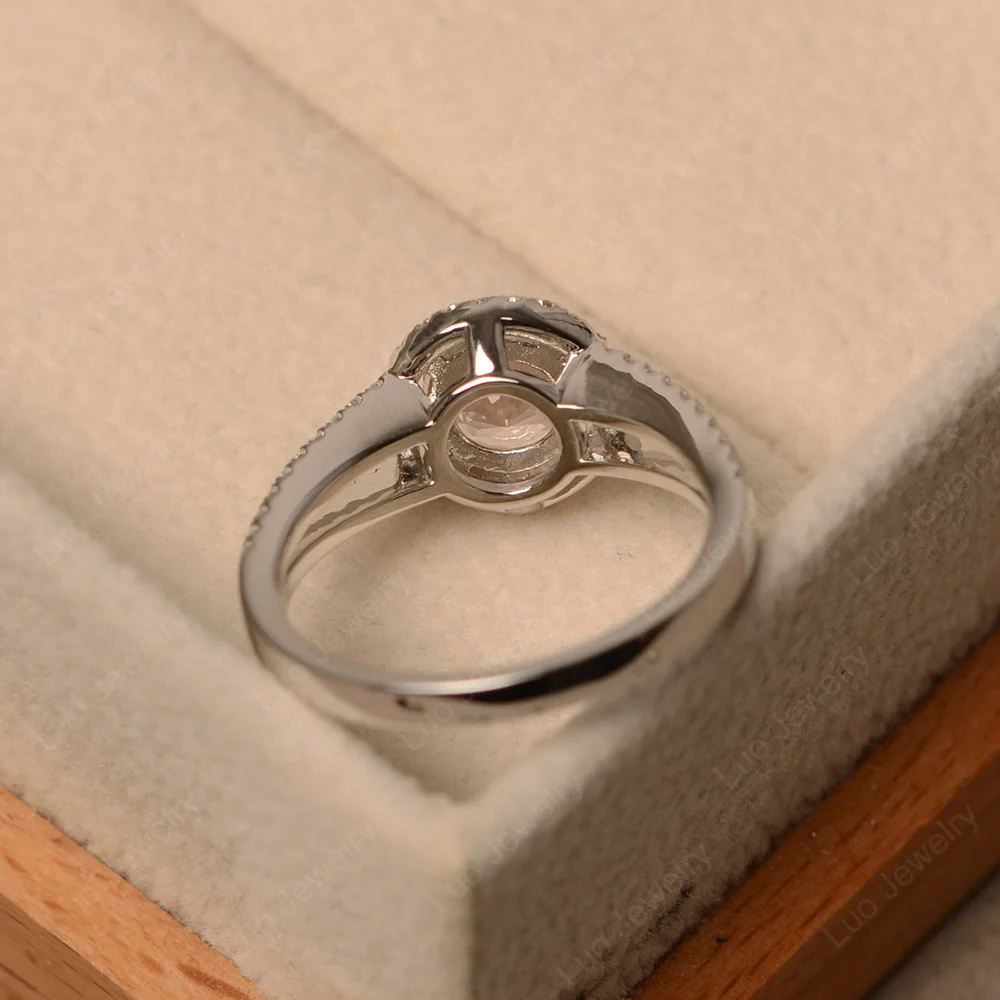 Round Morganite Halo Split Shank Ring - Image 3