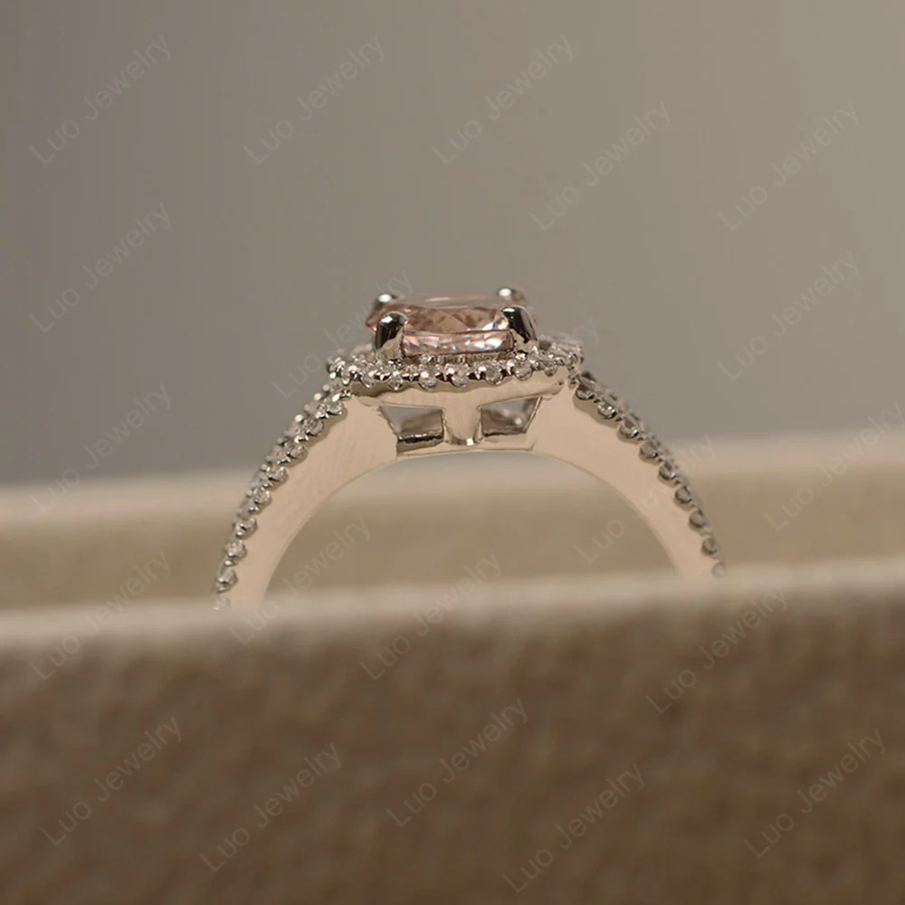 Round Morganite Halo Split Shank Ring - Image 4