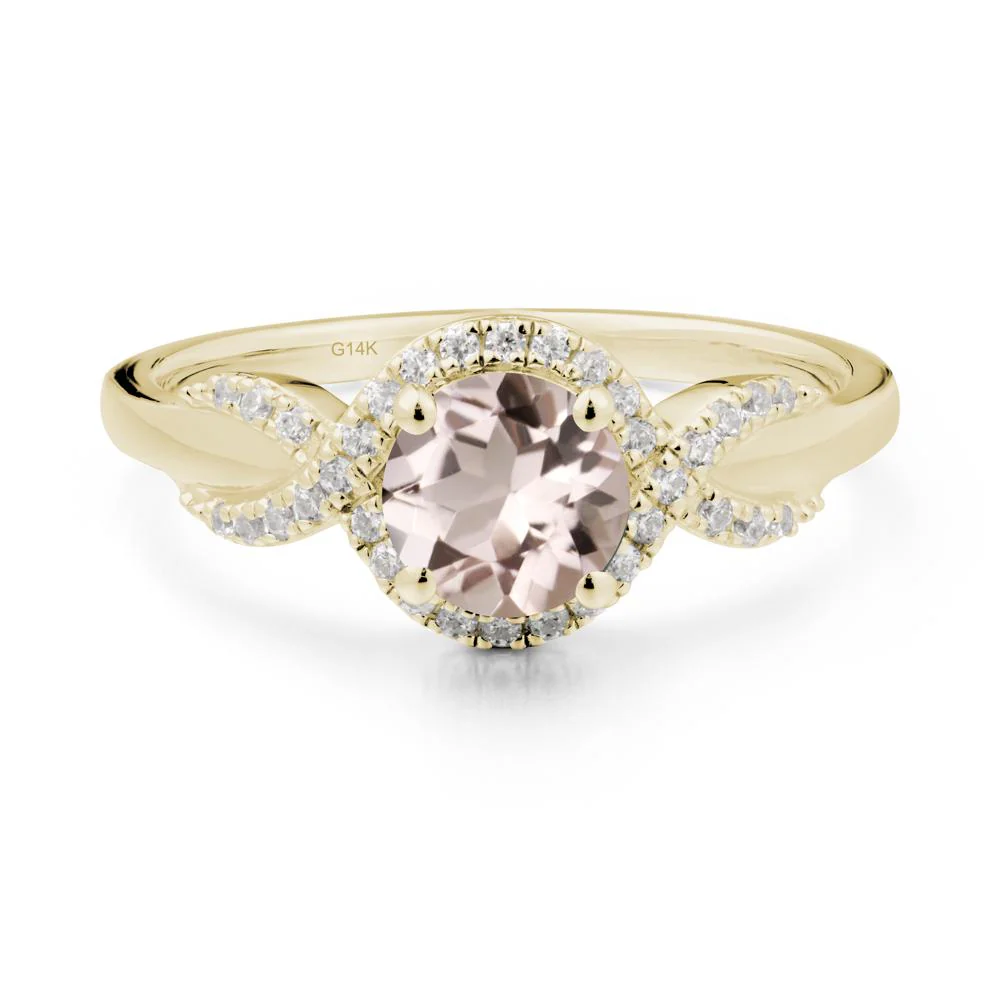 Round Morganite Halo Twist Ring - Image 4