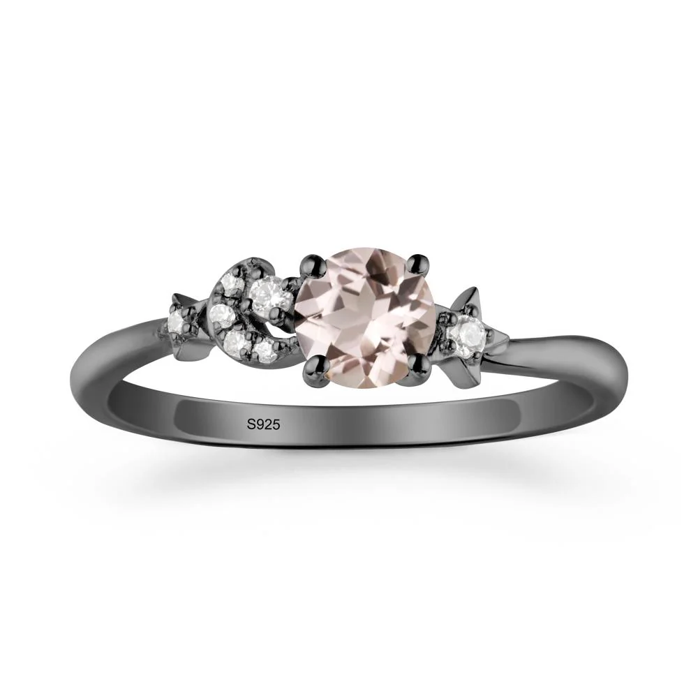 Round Morganite Ring with Moon and Pentacle