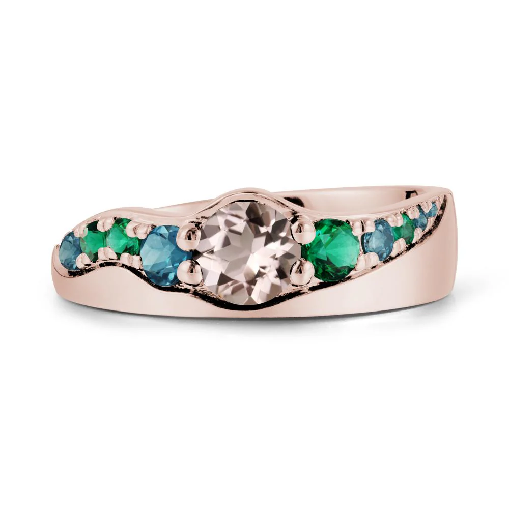 Round Morganite Ring with Wave Band - Image 2