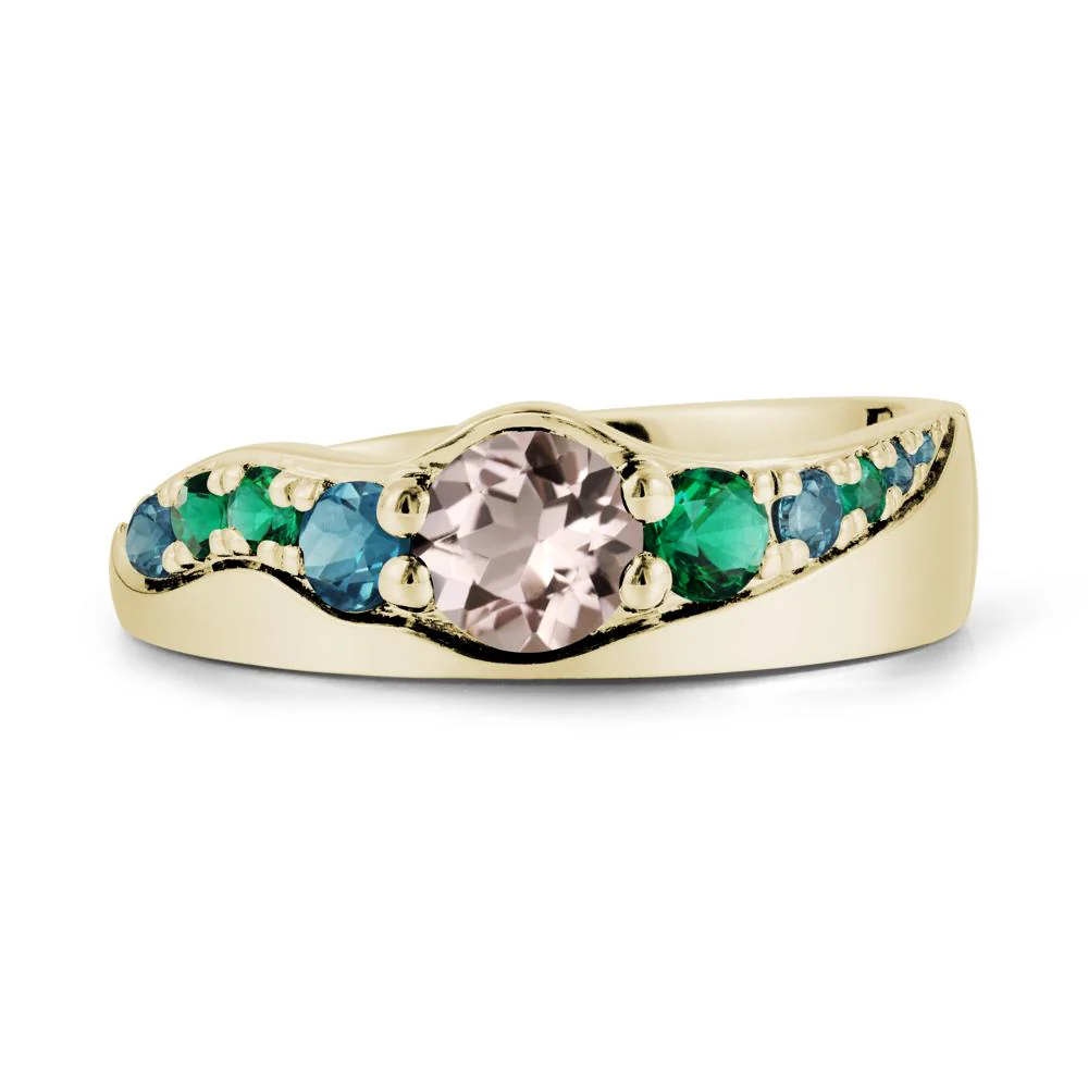Round Morganite Ring with Wave Band - Image 3