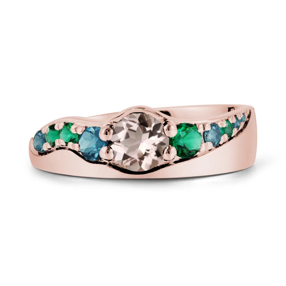 Round Morganite Ring with Wave Band - Image 4