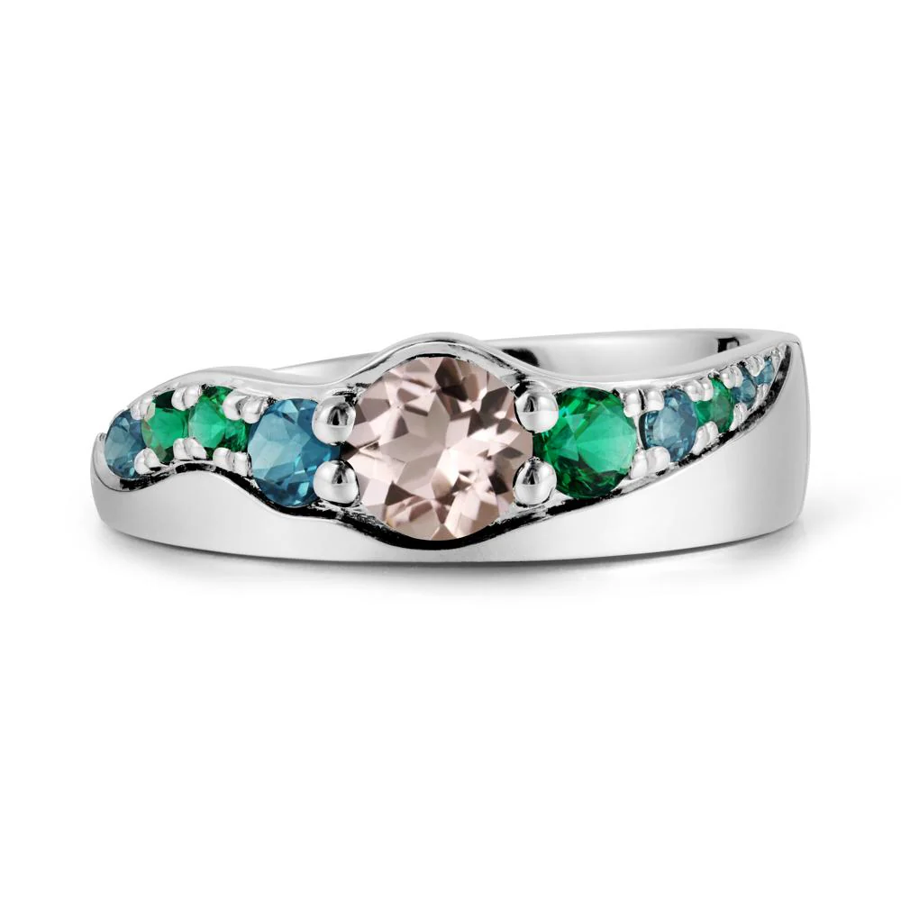 Round Morganite Ring with Wave Band - Image 5