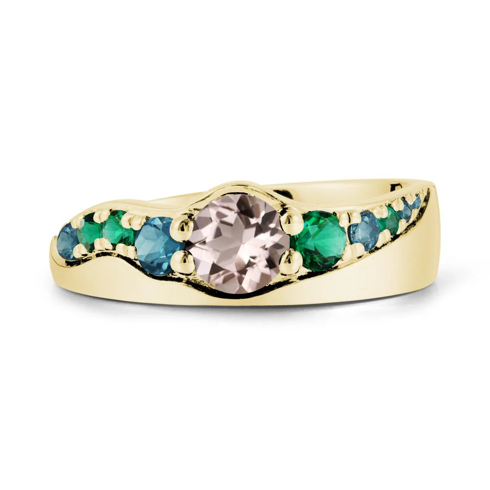 Round Morganite Ring with Wave Band - Image 6