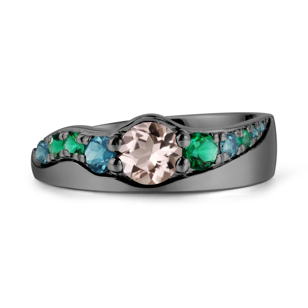 Round Morganite Ring with Wave Band - Image 7