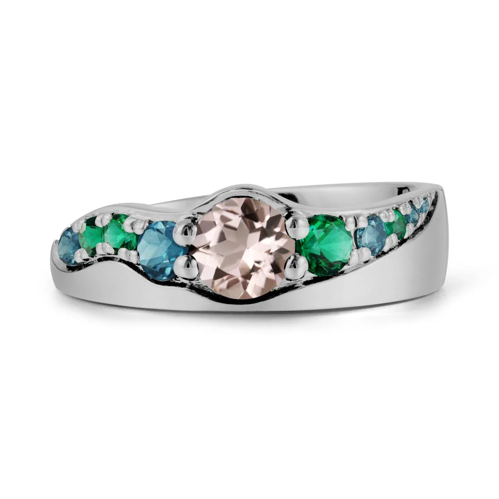 Round Morganite Ring with Wave Band - Image 8