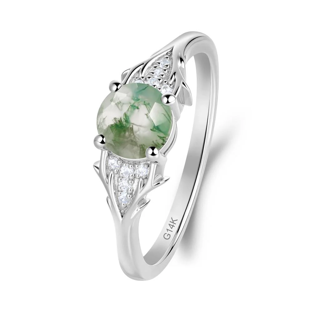 Round Moss Agate Branch Engagement Ring - Image 2