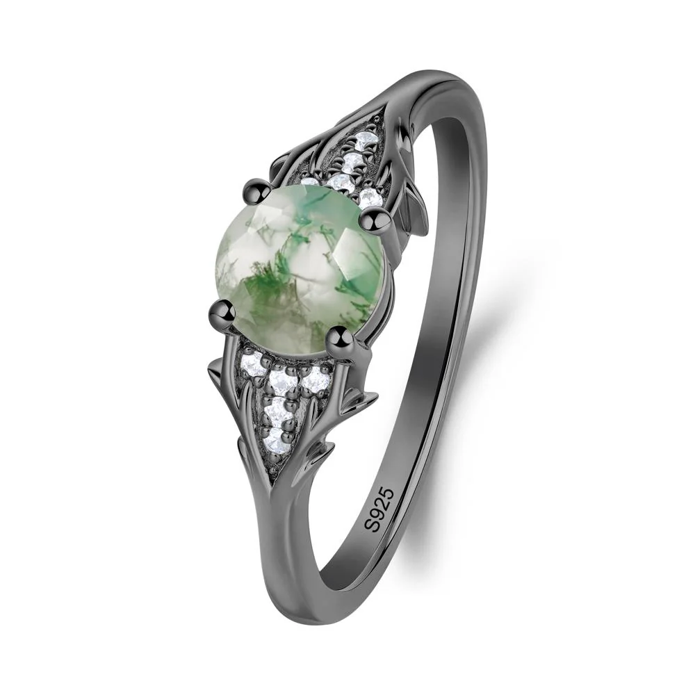Round Moss Agate Branch Engagement Ring - Image 6