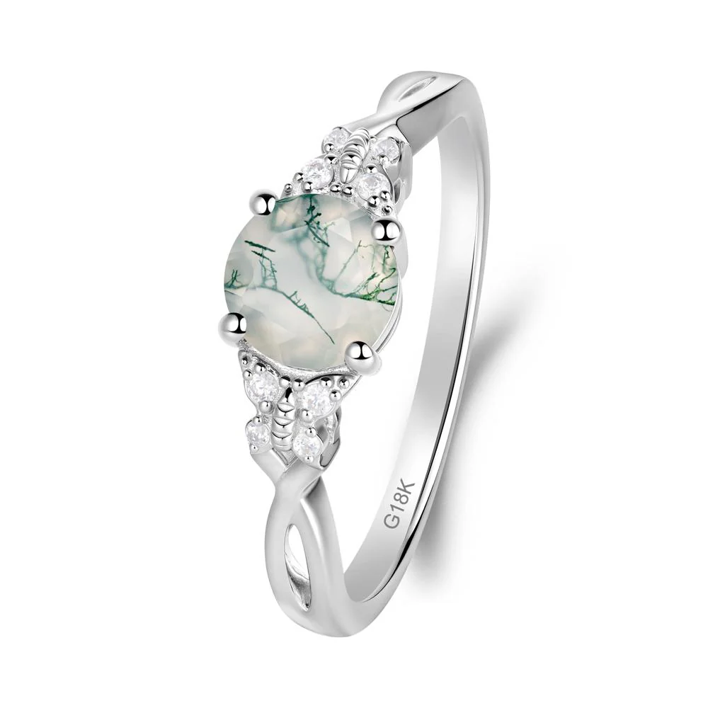 Round Moss Agate Butterfly Ring - Image 2