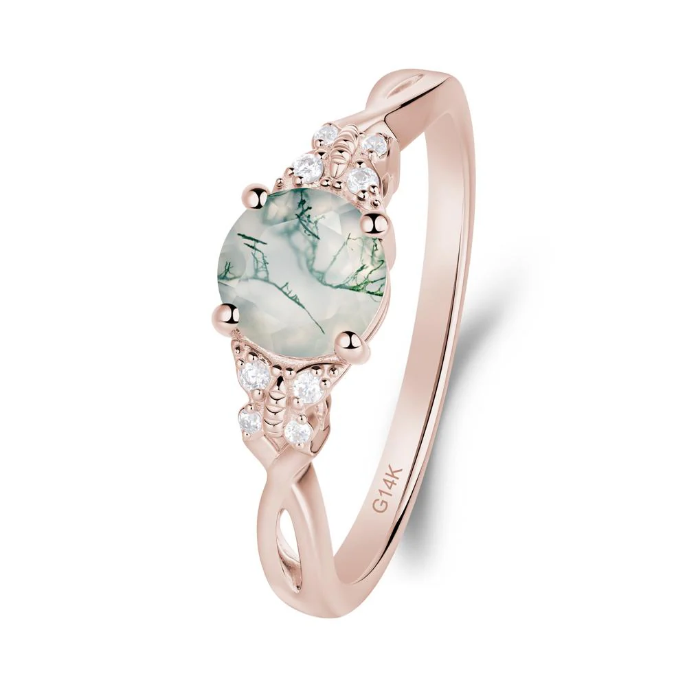 Round Moss Agate Butterfly Ring - Image 5