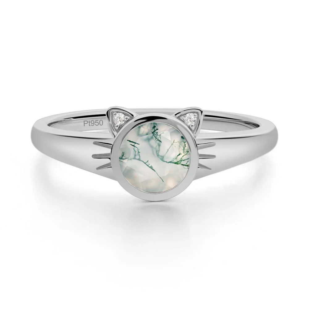 Round Moss Agate Cat Ear Ring - Image 4