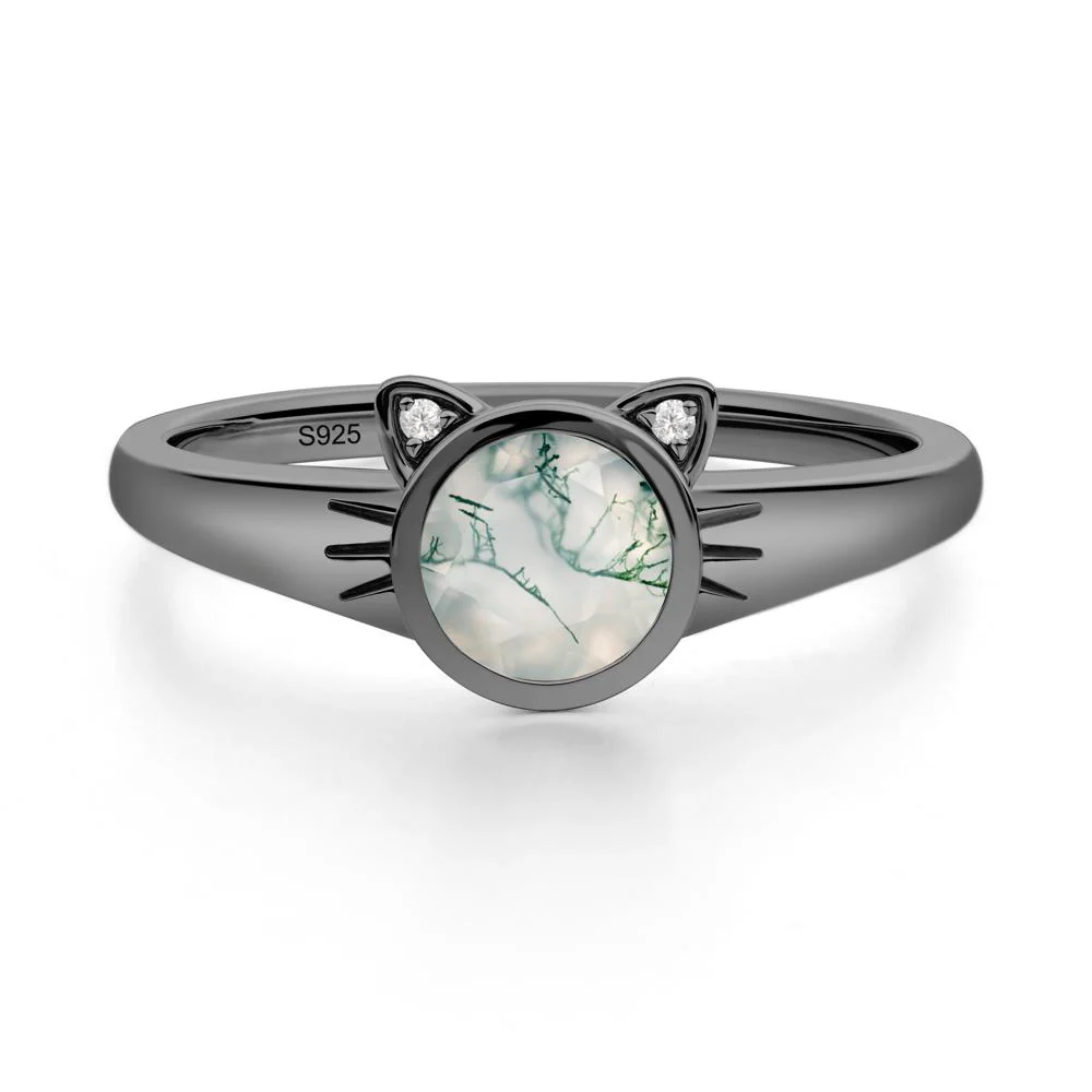 Round Moss Agate Cat Ear Ring - Image 7
