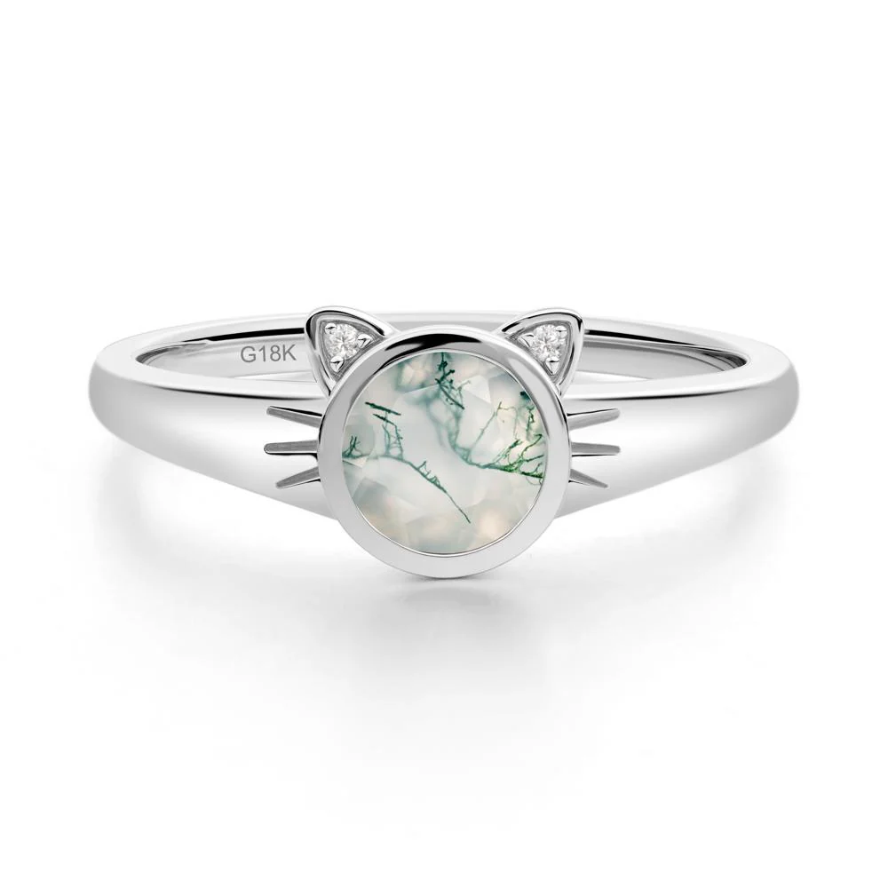 Round Moss Agate Cat Ear Ring - Image 8