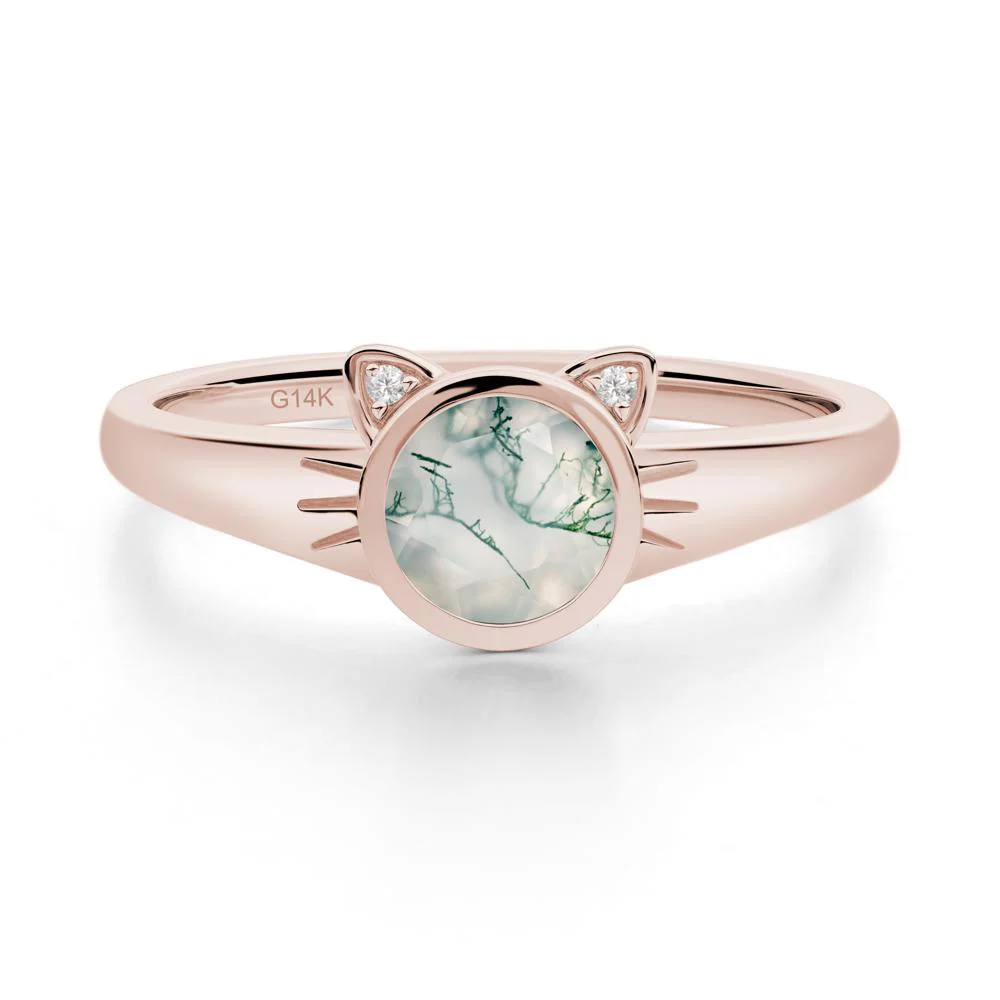 Round Moss Agate Cat Ear Ring - Image 9